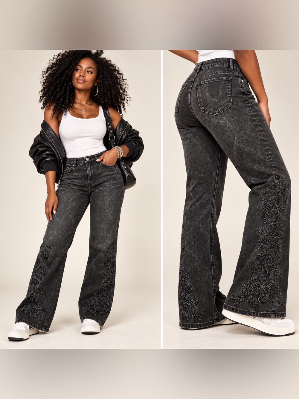 Venezia Size 18 Tall Black Embroidered Jeans Bootcut Paisley Y2K